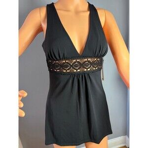 Susana Monaco Black Crochet Waist Sleeveless V-Neck Top Blouse Size 6 NWT.